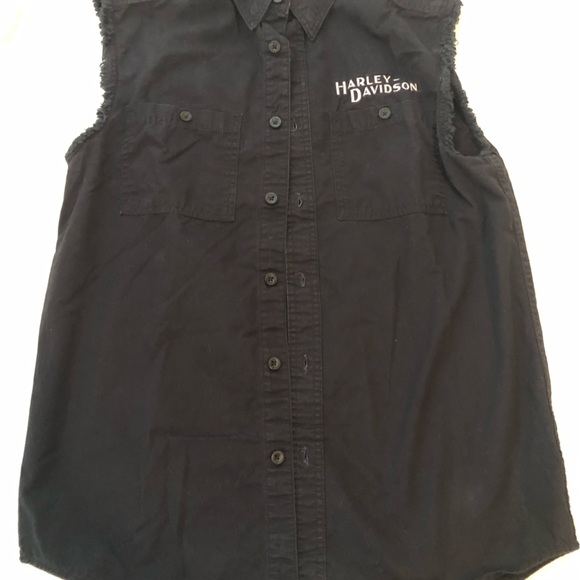 HARLEY DAVIDSON BLACK DENIM RAW EDGE - GUC - Picture 7 of 10